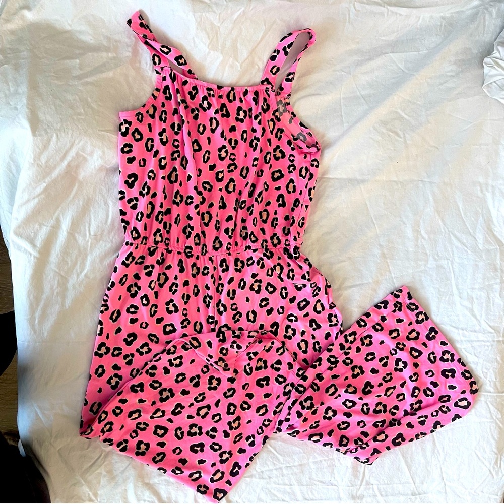 Girls pink leopard jumpsuit